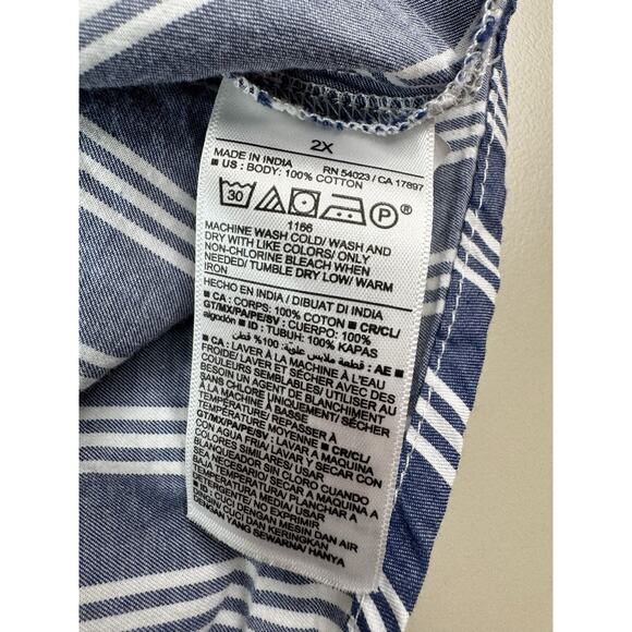 Old Navy Puff Sleeve Milkmaid Baby Doll Top 2X Plus Blue White Nautical Stripe - Picture 13 of 15